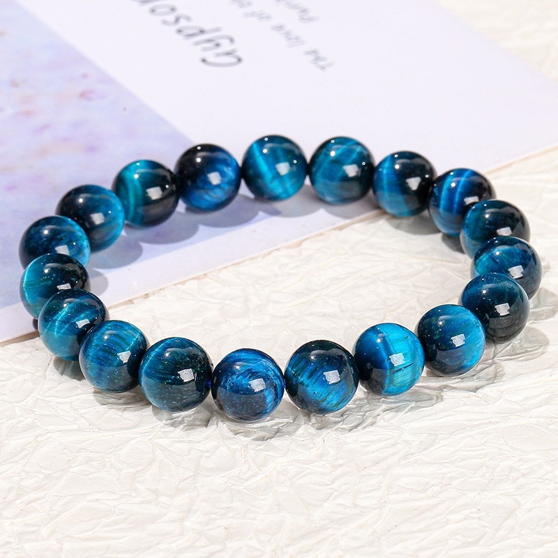 Jingdong Jewelry Brățară unisex minimalistă cu mărgele rotunde, piatră ochi de tigru galben natural, 7A