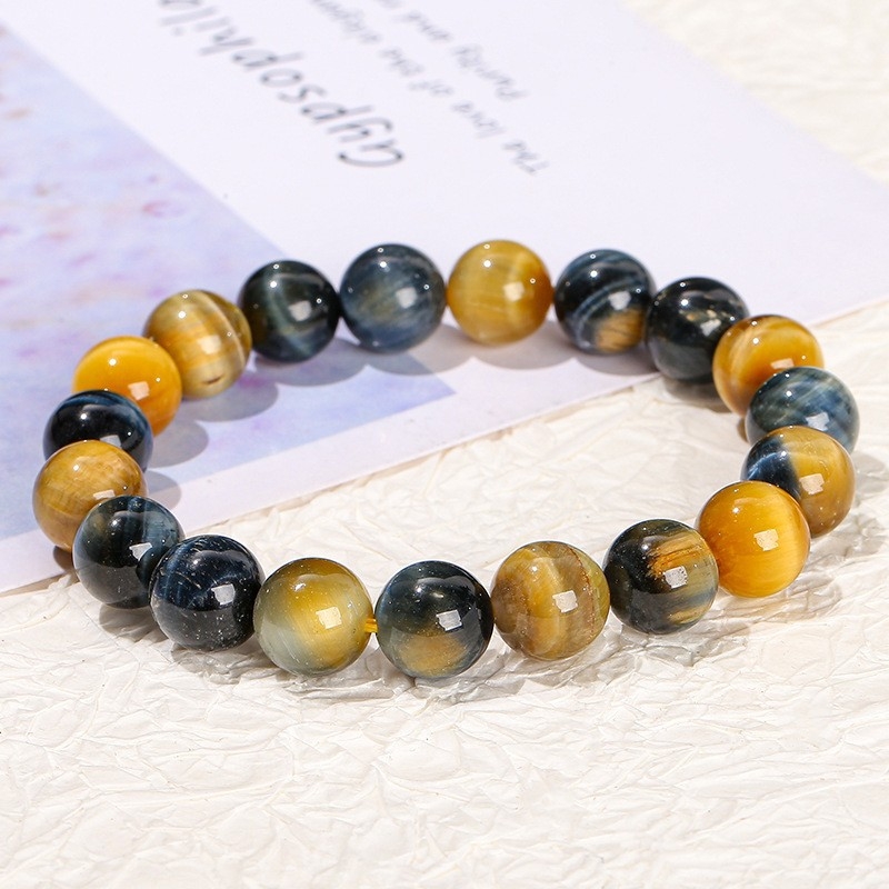Jingdong Jewelry Brățară unisex minimalistă cu mărgele rotunde, piatră ochi de tigru galben natural, 7A