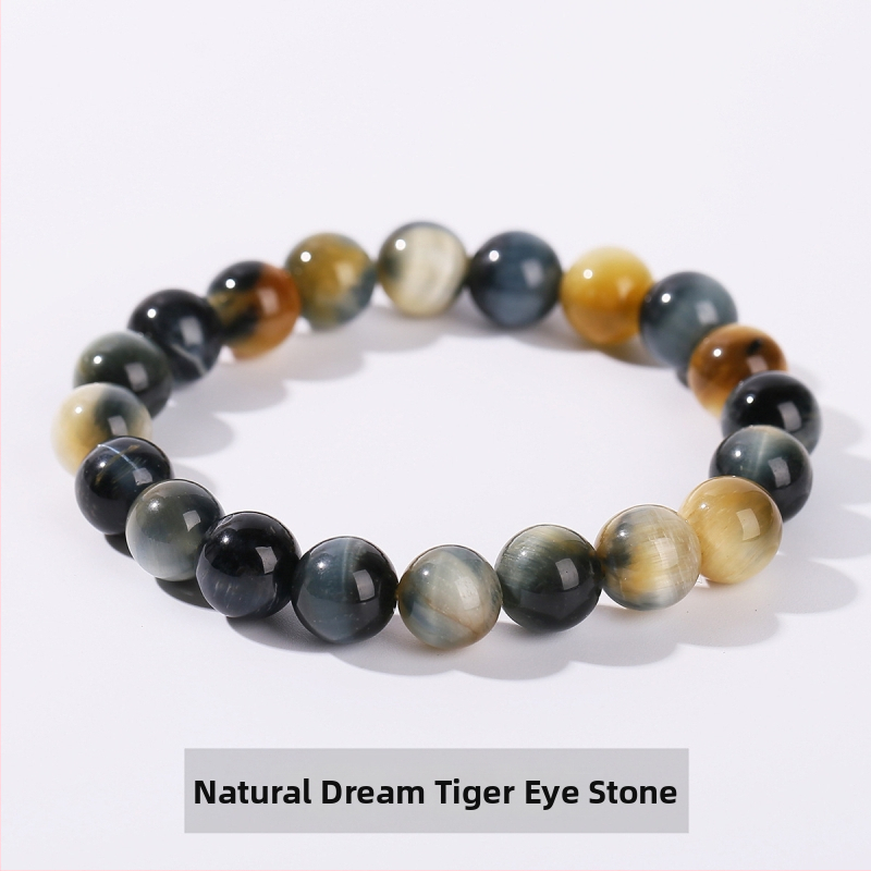 Jingdong Jewelry Brățară unisex minimalistă cu mărgele rotunde, piatră ochi de tigru galben natural, 7A