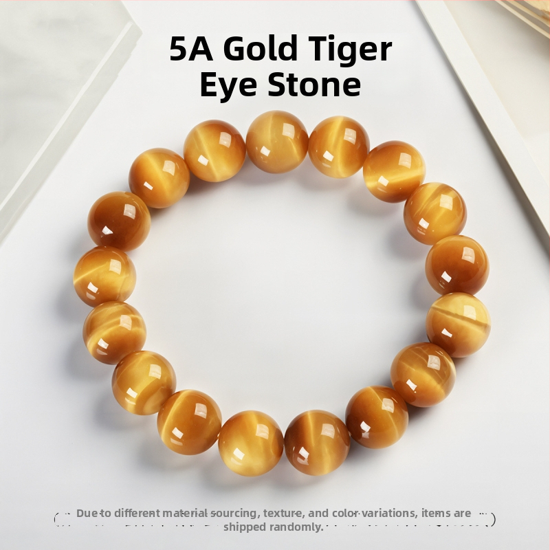 Jingdong Jewelry Brățară unisex minimalistă cu mărgele rotunde, piatră ochi de tigru galben natural, 7A