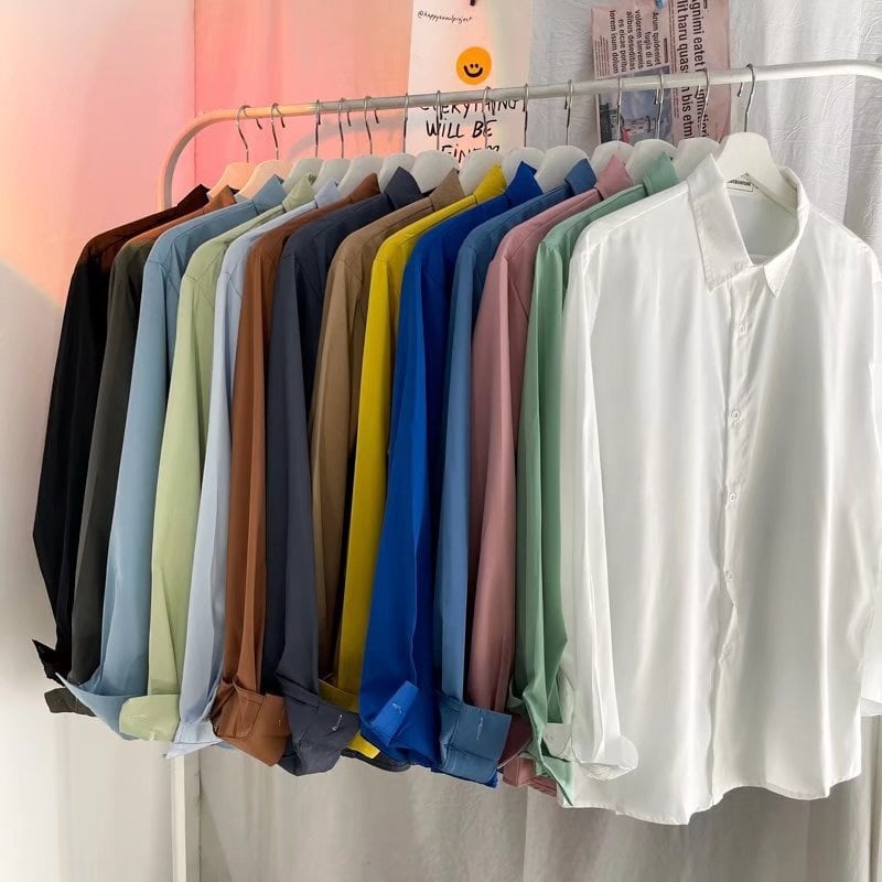 Muška košulja s dugim rukavima, ležernog kroja, bijela jednobojna, korejski stil, casual radna odjeća za ljeto i jesen