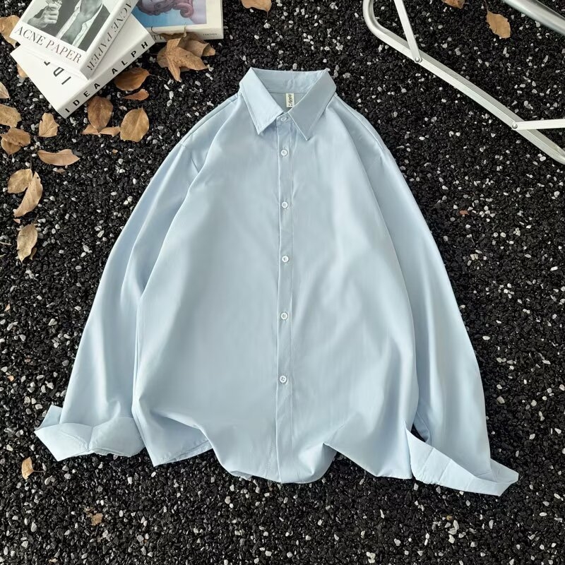 Muška košulja s dugim rukavima, ležernog kroja, bijela jednobojna, korejski stil, casual radna odjeća za ljeto i jesen