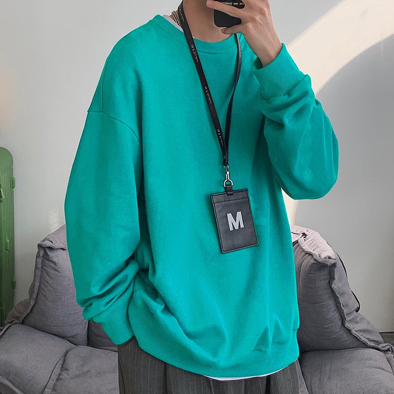 Muški dugi rukav sweatshirt s fleece podstavom, ležerna silueta, jesen 2021, jednobojna, okrugli izrez
