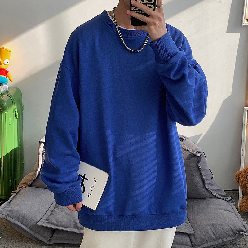 Muški dugi rukav sweatshirt s fleece podstavom, ležerna silueta, jesen 2021, jednobojna, okrugli izrez