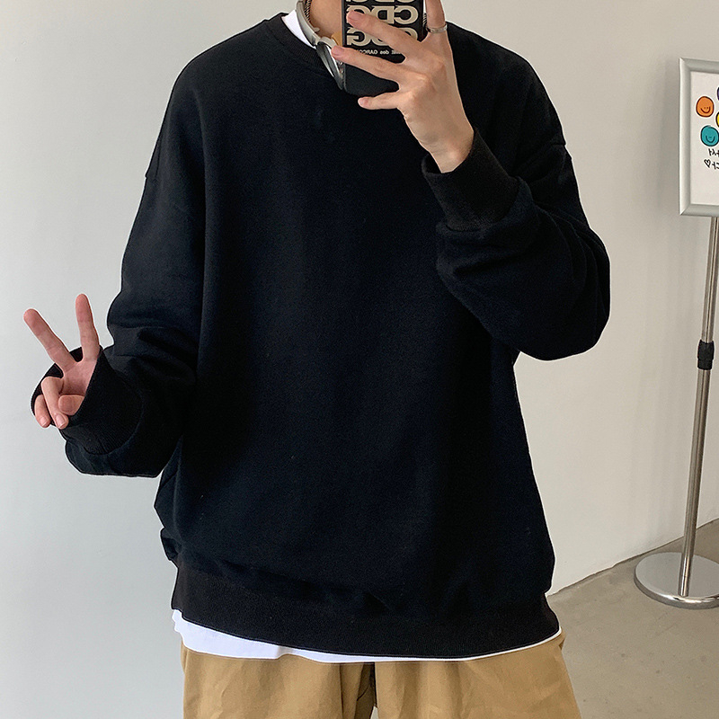 Muški dugi rukav sweatshirt s fleece podstavom, ležerna silueta, jesen 2021, jednobojna, okrugli izrez