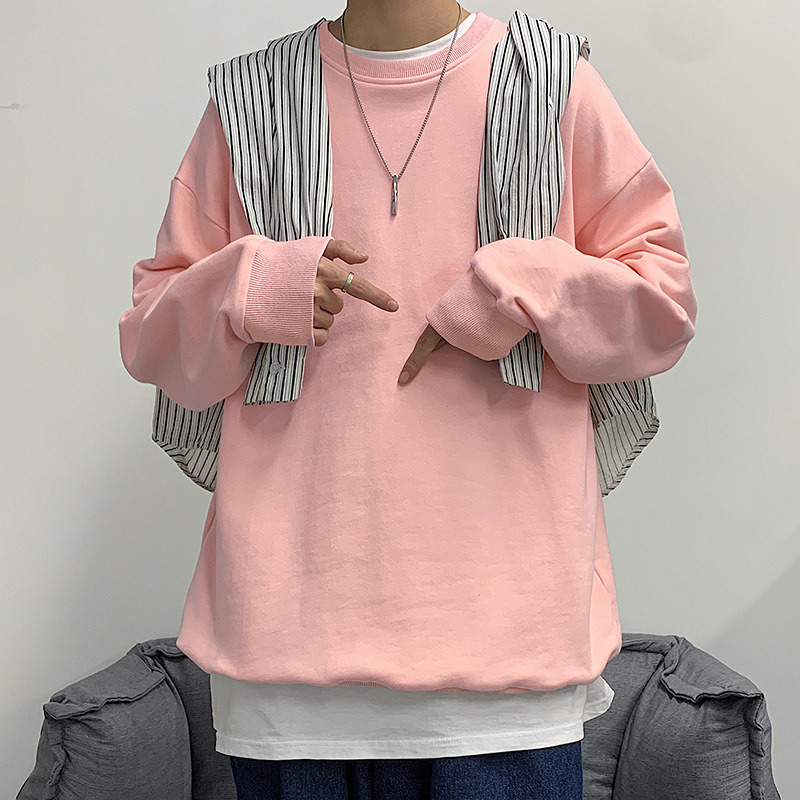 Muški dugi rukav sweatshirt s fleece podstavom, ležerna silueta, jesen 2021, jednobojna, okrugli izrez