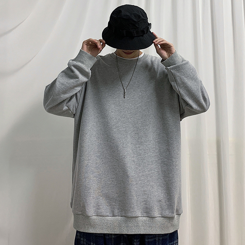 Muški dugi rukav sweatshirt s fleece podstavom, ležerna silueta, jesen 2021, jednobojna, okrugli izrez