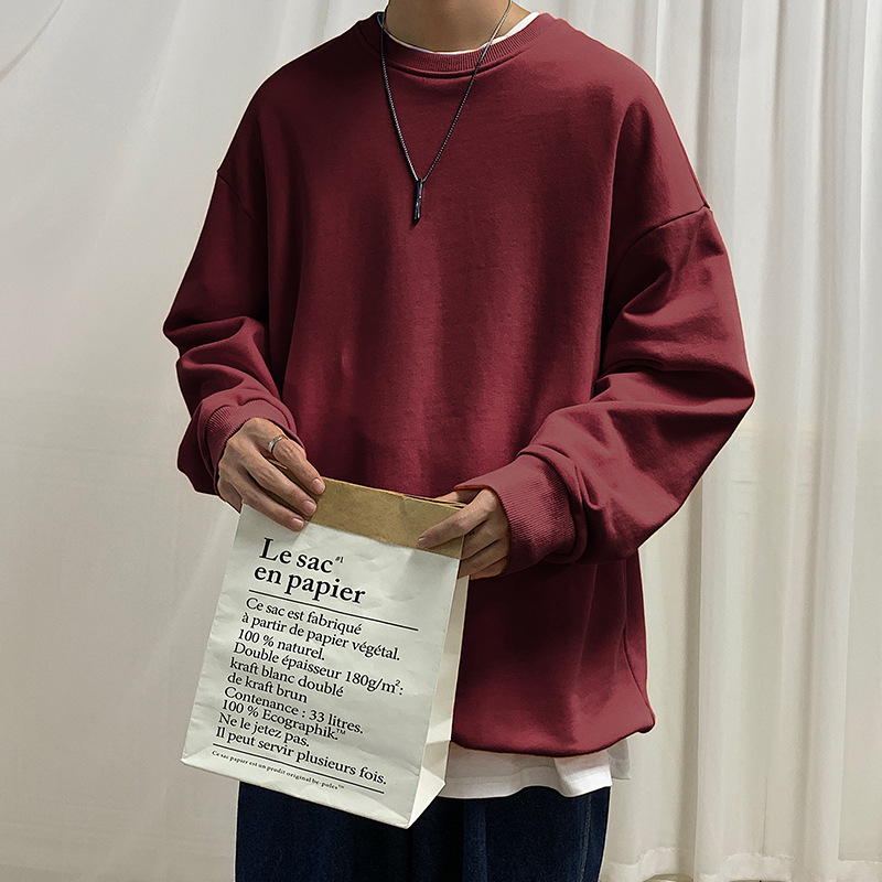 Muški dugi rukav sweatshirt s fleece podstavom, ležerna silueta, jesen 2021, jednobojna, okrugli izrez