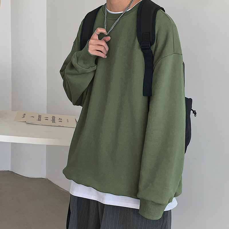 Muški dugi rukav sweatshirt s fleece podstavom, ležerna silueta, jesen 2021, jednobojna, okrugli izrez