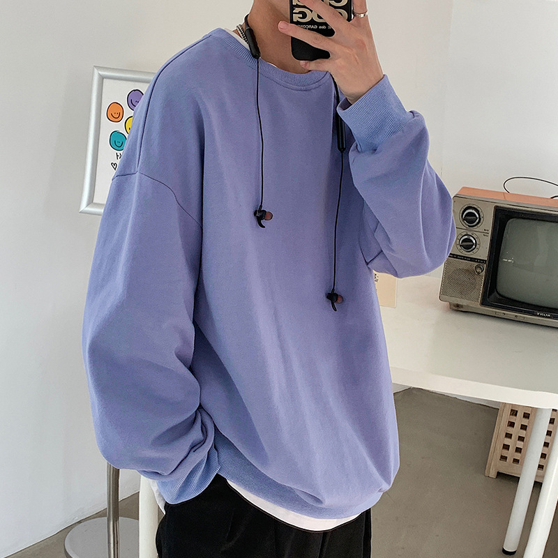 Muški dugi rukav sweatshirt s fleece podstavom, ležerna silueta, jesen 2021, jednobojna, okrugli izrez