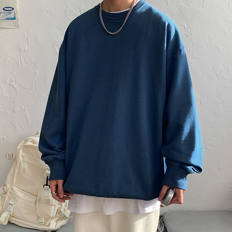 Muški dugi rukav sweatshirt s fleece podstavom, ležerna silueta, jesen 2021, jednobojna, okrugli izrez