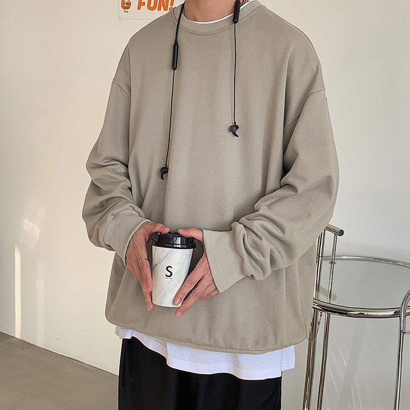 Muški dugi rukav sweatshirt s fleece podstavom, ležerna silueta, jesen 2021, jednobojna, okrugli izrez