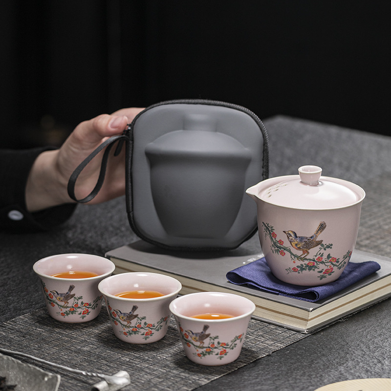 Cestovná súprava na čaj Gongfu Purple Ru Kiln Crackle s keramickým hrnčekom a logom spoločnosti