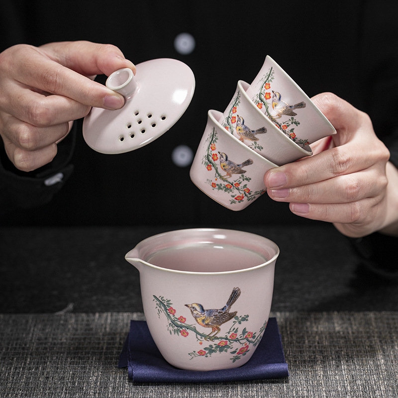 Cestovná súprava na čaj Gongfu Purple Ru Kiln Crackle s keramickým hrnčekom a logom spoločnosti