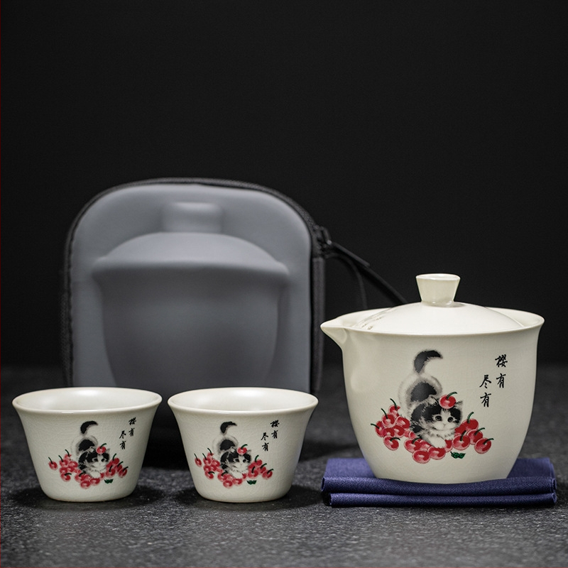 Cestovná súprava na čaj Gongfu Purple Ru Kiln Crackle s keramickým hrnčekom a logom spoločnosti