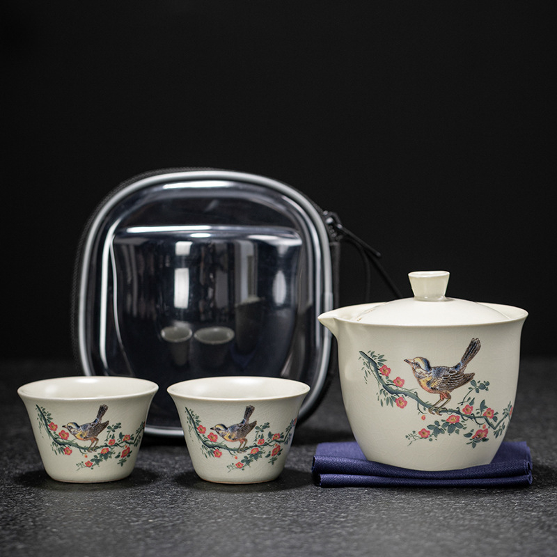 Cestovná súprava na čaj Gongfu Purple Ru Kiln Crackle s keramickým hrnčekom a logom spoločnosti