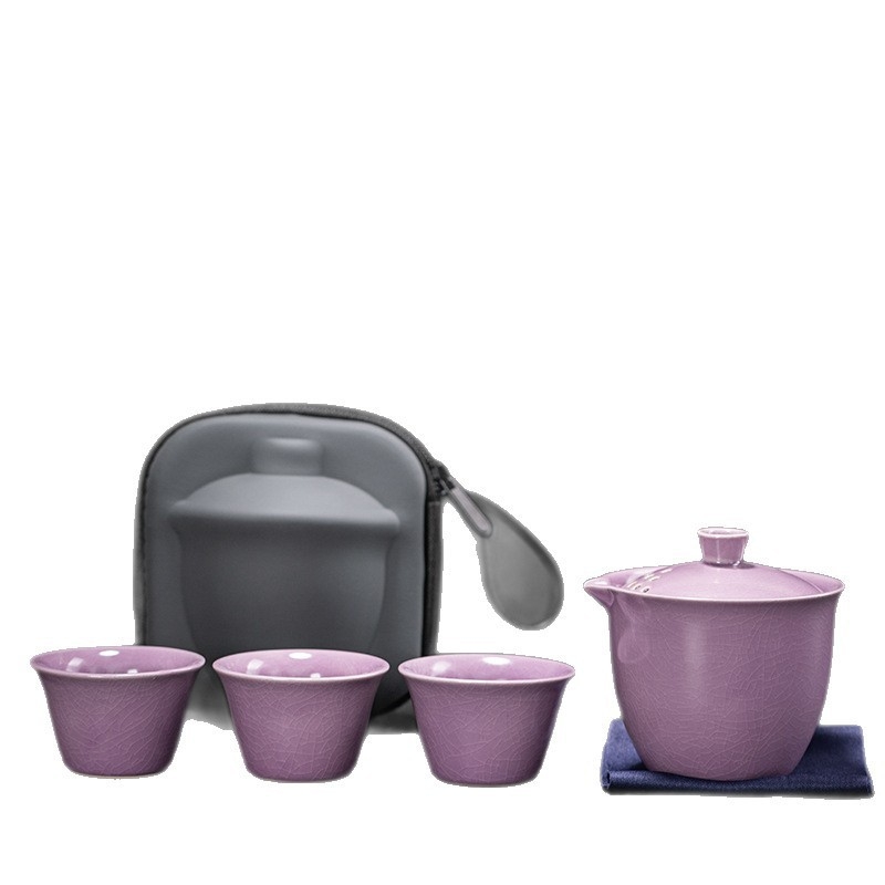 Cestovná súprava na čaj Gongfu Purple Ru Kiln Crackle s keramickým hrnčekom a logom spoločnosti