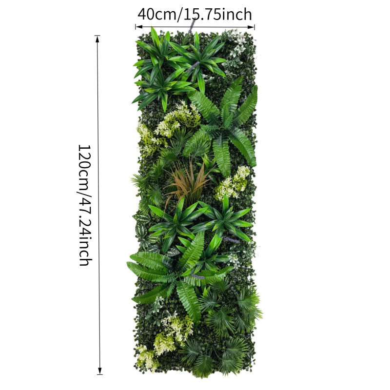 40×120 cm Mesterséges növényi fal, háromdimenziós élethű zöld növények és művirágok háttér dekorációhoz