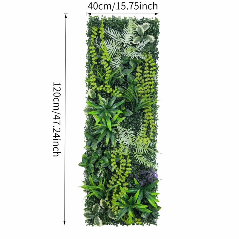 40×120 cm Mesterséges növényi fal, háromdimenziós élethű zöld növények és művirágok háttér dekorációhoz
