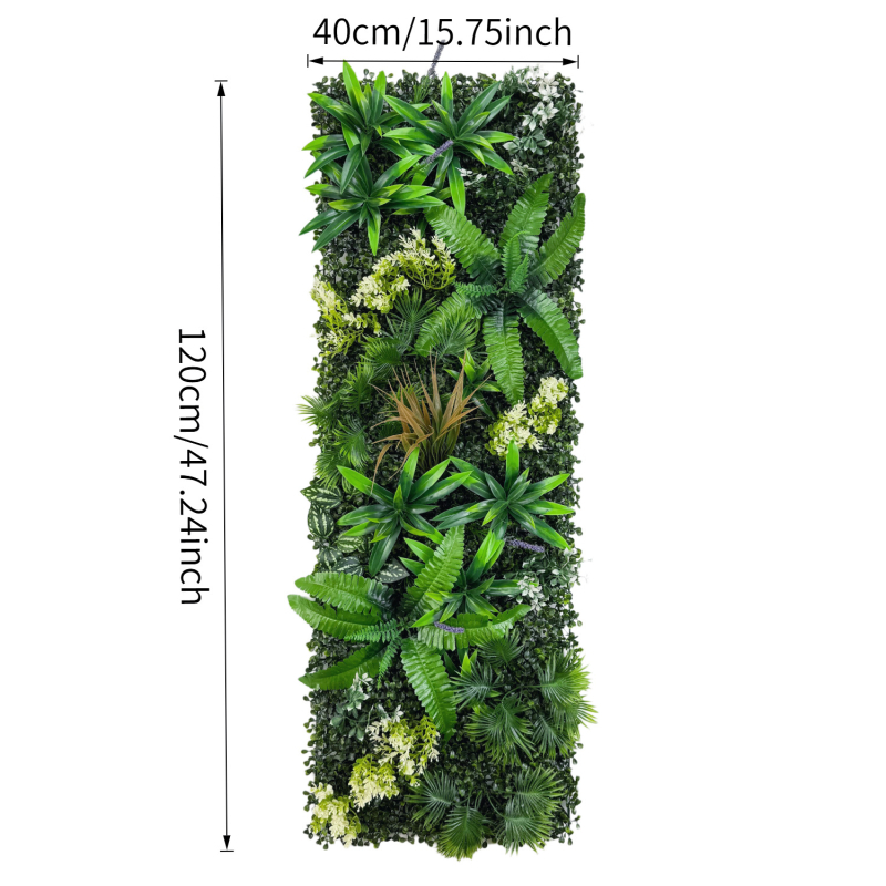 40×120 cm Mesterséges növényi fal, háromdimenziós élethű zöld növények és művirágok háttér dekorációhoz