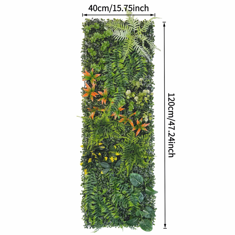 40×120 cm Mesterséges növényi fal, háromdimenziós élethű zöld növények és művirágok háttér dekorációhoz