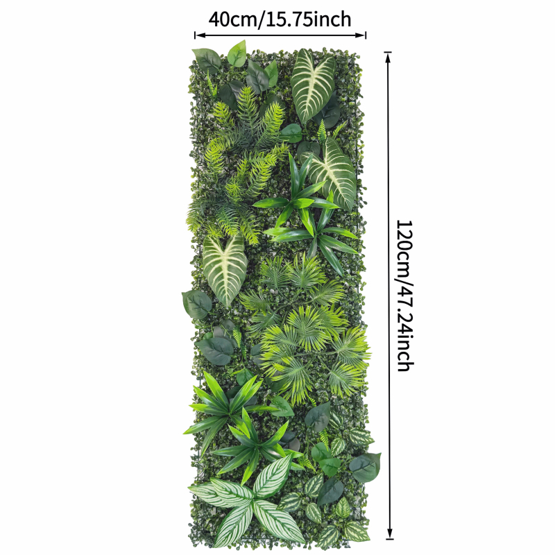 40×120 cm Mesterséges növényi fal, háromdimenziós élethű zöld növények és művirágok háttér dekorációhoz