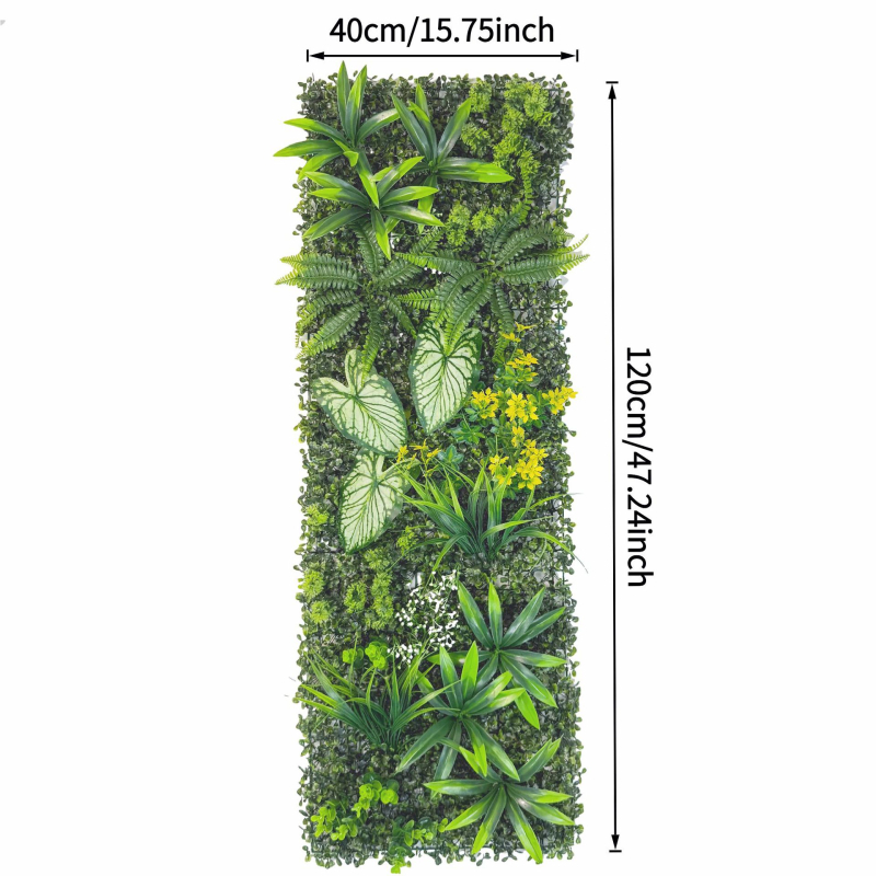 40×120 cm Mesterséges növényi fal, háromdimenziós élethű zöld növények és művirágok háttér dekorációhoz