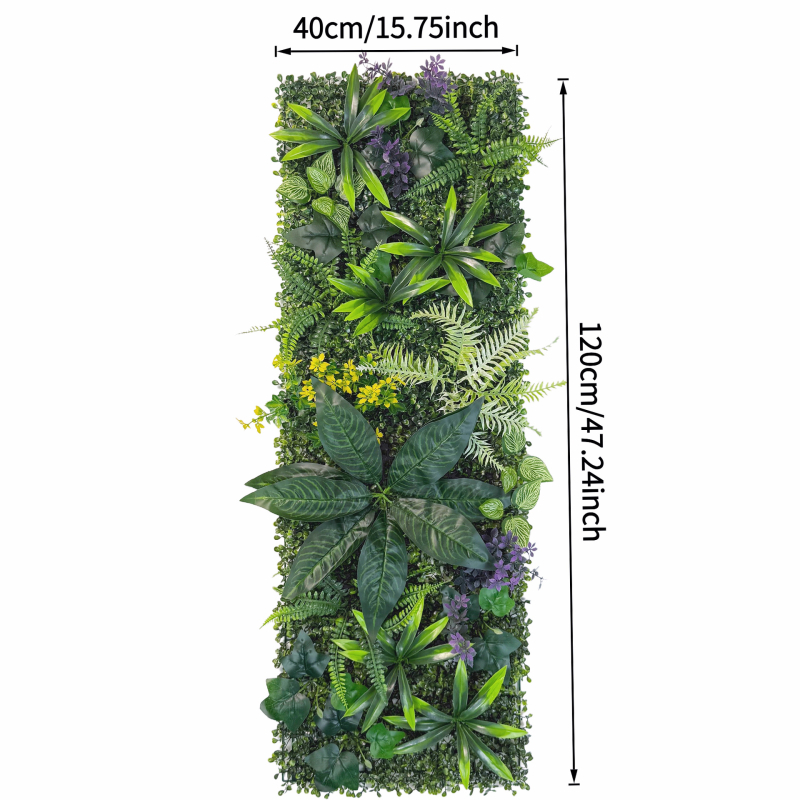 40×120 cm Mesterséges növényi fal, háromdimenziós élethű zöld növények és művirágok háttér dekorációhoz