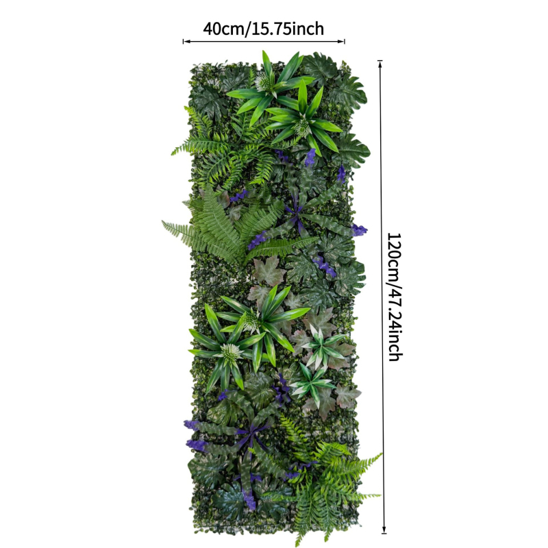 40×120 cm Mesterséges növényi fal, háromdimenziós élethű zöld növények és művirágok háttér dekorációhoz
