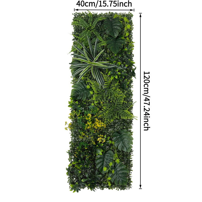 40×120 cm Mesterséges növényi fal, háromdimenziós élethű zöld növények és művirágok háttér dekorációhoz