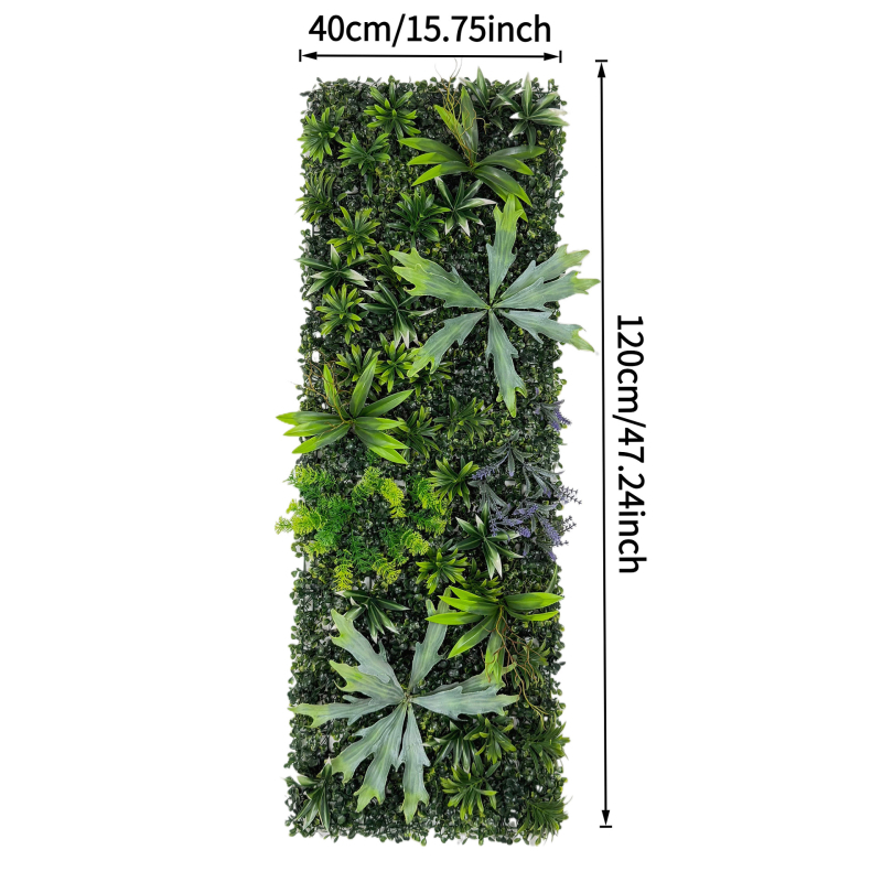 40×120 cm Mesterséges növényi fal, háromdimenziós élethű zöld növények és művirágok háttér dekorációhoz