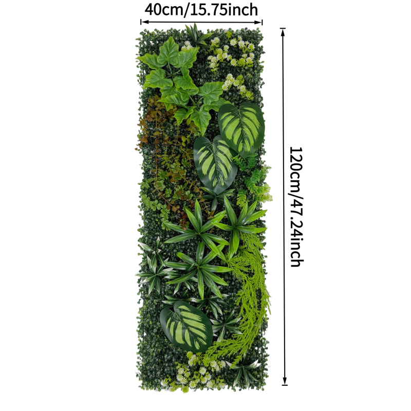 40×120 cm Mesterséges növényi fal, háromdimenziós élethű zöld növények és művirágok háttér dekorációhoz