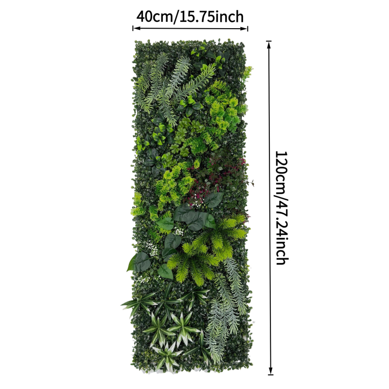 40×120 cm Mesterséges növényi fal, háromdimenziós élethű zöld növények és művirágok háttér dekorációhoz