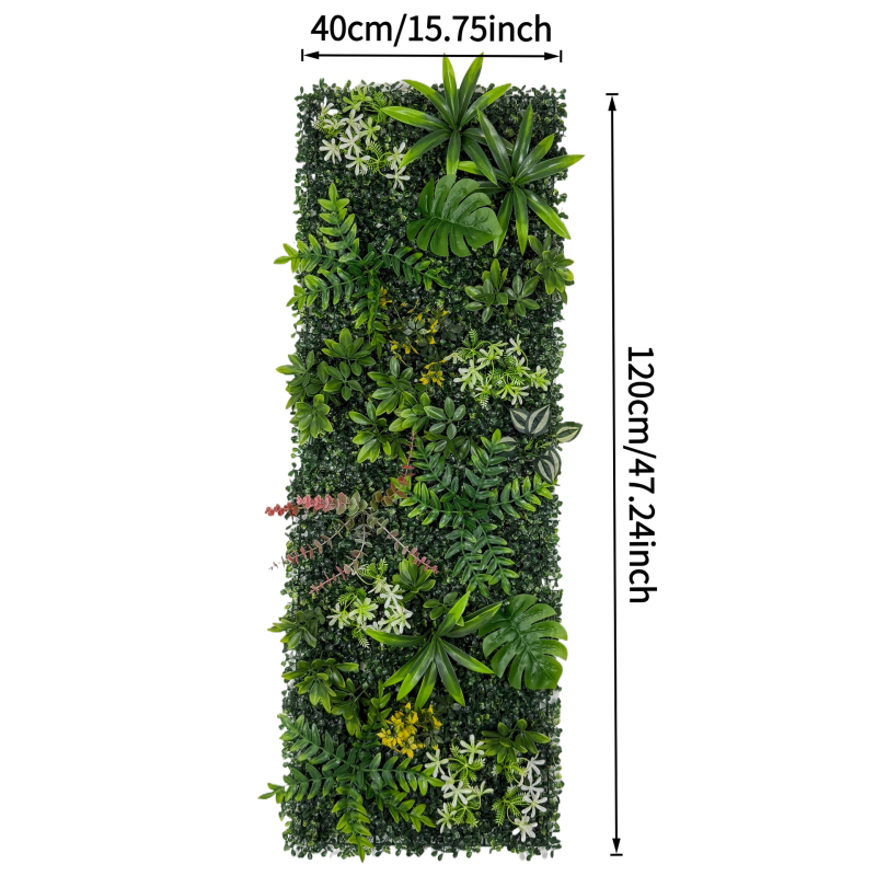 40×120 cm Mesterséges növényi fal, háromdimenziós élethű zöld növények és művirágok háttér dekorációhoz