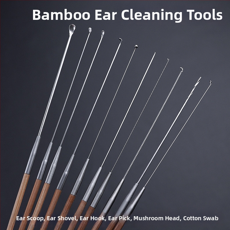Profesionálna sada nástrojov na čistenie uší s ultrajemnou ušnou lyžičkou, odmerkou, háčikom na ušný maz a drevenými rukoväťami