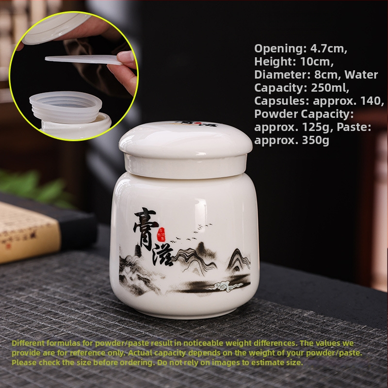 Keramički spremnik za pastu sa zavojnim poklopcem, 250 ml, zatvoreni spremnik za biljne paste, Yu Ling pastu te skladištenje i doziranje tradicionalne kineske medicine.