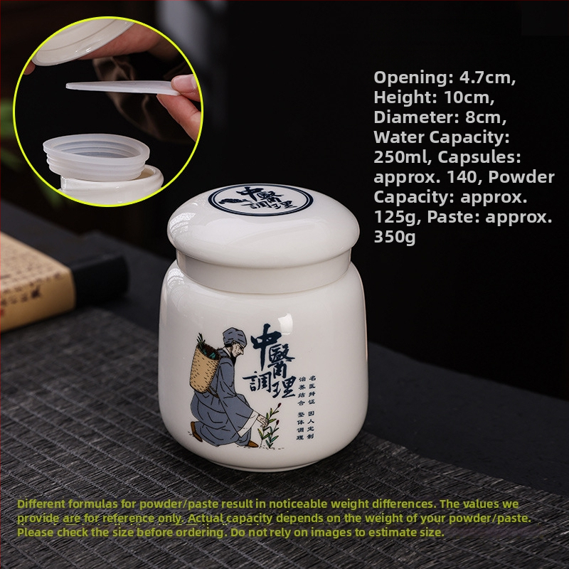 Keramički spremnik za pastu sa zavojnim poklopcem, 250 ml, zatvoreni spremnik za biljne paste, Yu Ling pastu te skladištenje i doziranje tradicionalne kineske medicine.
