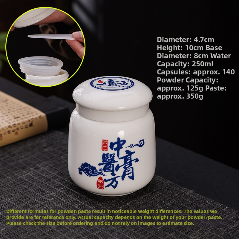 Keramički spremnik za pastu sa zavojnim poklopcem, 250 ml, zatvoreni spremnik za biljne paste, Yu Ling pastu te skladištenje i doziranje tradicionalne kineske medicine.