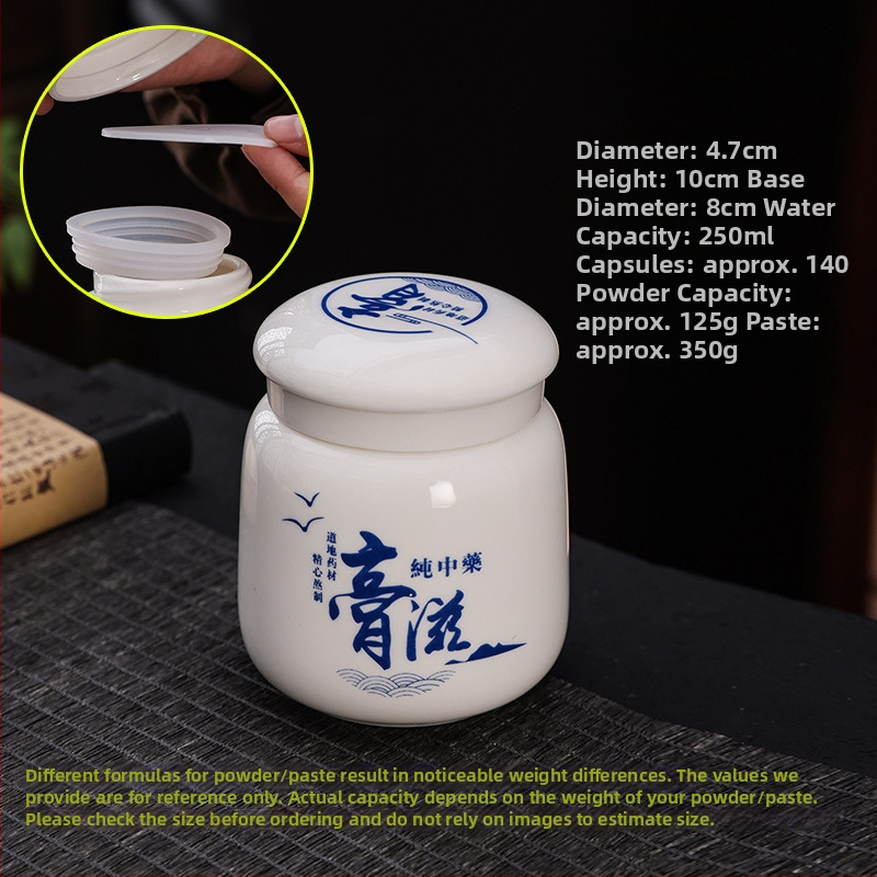 Keramički spremnik za pastu sa zavojnim poklopcem, 250 ml, zatvoreni spremnik za biljne paste, Yu Ling pastu te skladištenje i doziranje tradicionalne kineske medicine.