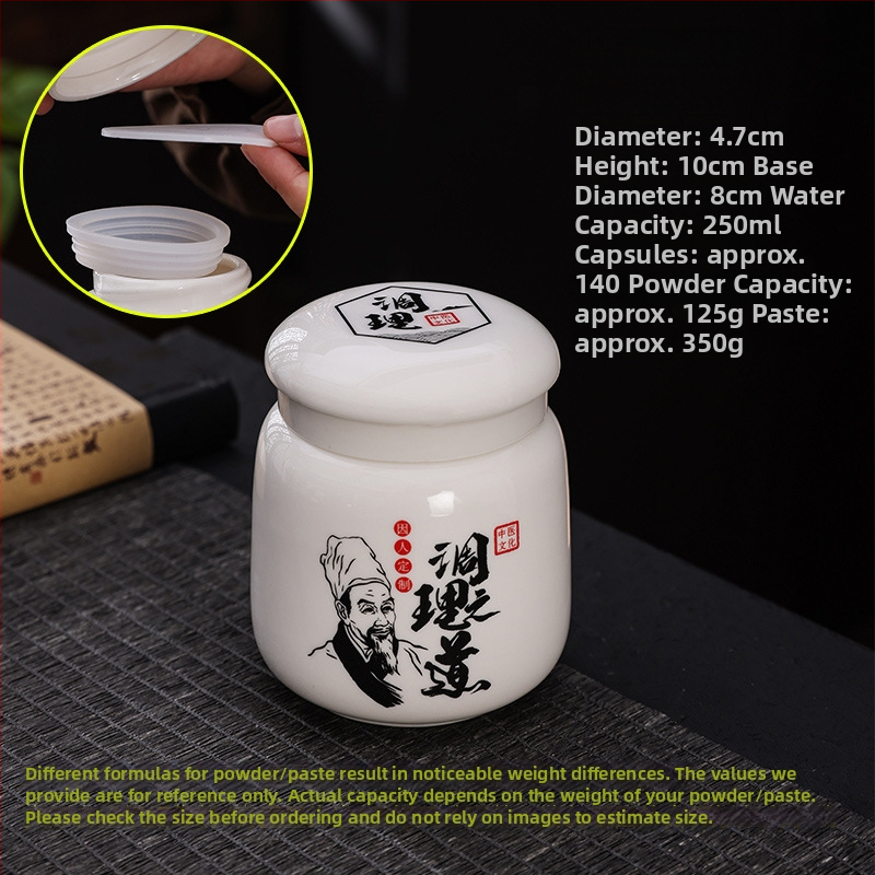 Keramički spremnik za pastu sa zavojnim poklopcem, 250 ml, zatvoreni spremnik za biljne paste, Yu Ling pastu te skladištenje i doziranje tradicionalne kineske medicine.