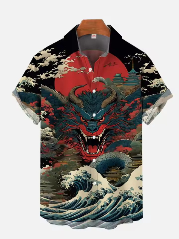 Muška košulja s printom zmaja, kratkih rukava, 3D tiskom, casual ljetni top