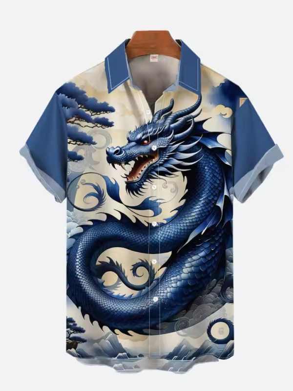 Muška košulja s printom zmaja, kratkih rukava, 3D tiskom, casual ljetni top