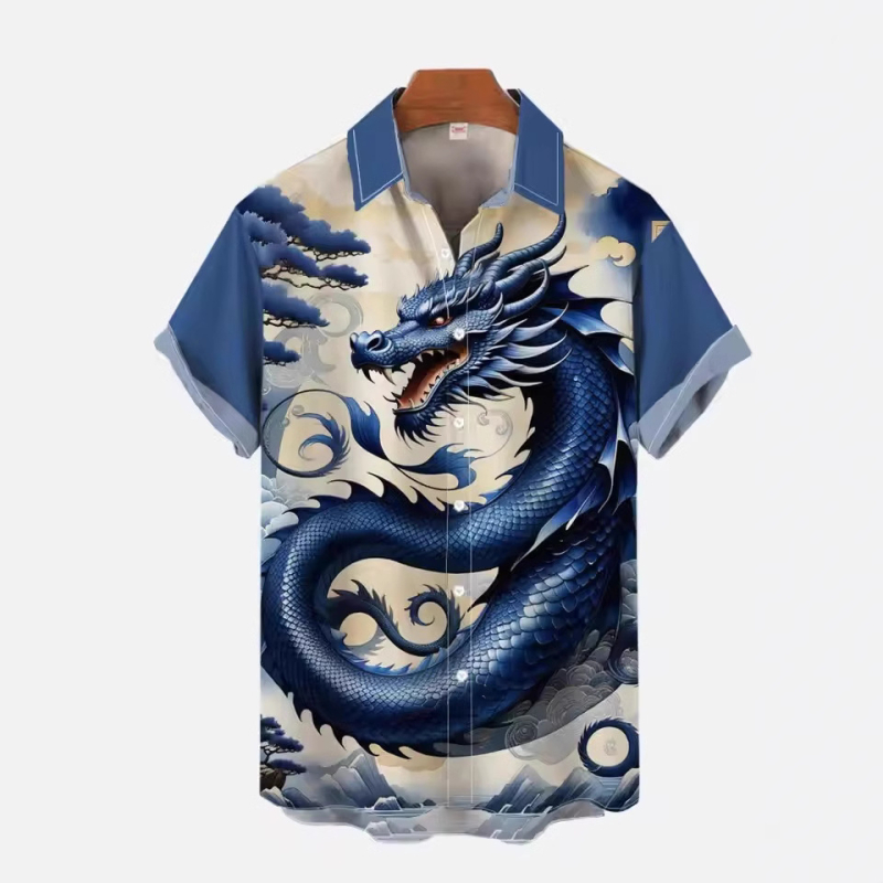 Muška košulja s printom zmaja, kratkih rukava, 3D tiskom, casual ljetni top