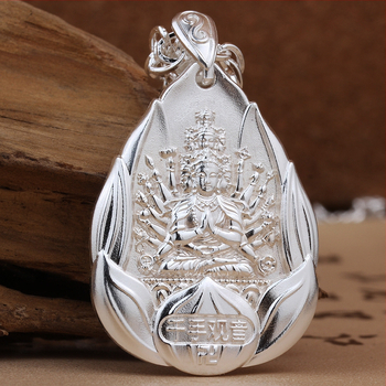 Unisex ogrlica s Bodhisattva privjeskom od srebra 999, koja prikazuje četiri Bodhisattva