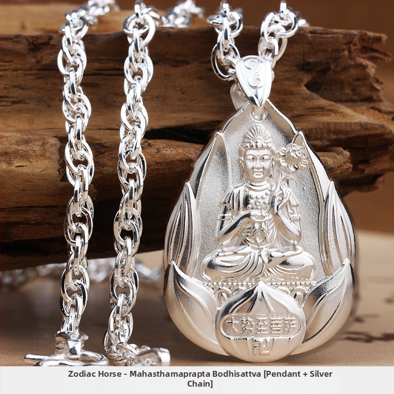 Unisex ogrlica s Bodhisattva privjeskom od srebra 999, koja prikazuje četiri Bodhisattva