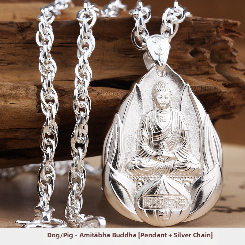 Unisex ogrlica s Bodhisattva privjeskom od srebra 999, koja prikazuje četiri Bodhisattva