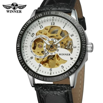 T-WINNER Ceas skeleton cu cadran circular, automat mecanic, unisex