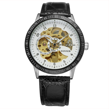T-WINNER Ceas skeleton cu cadran circular, automat mecanic, unisex