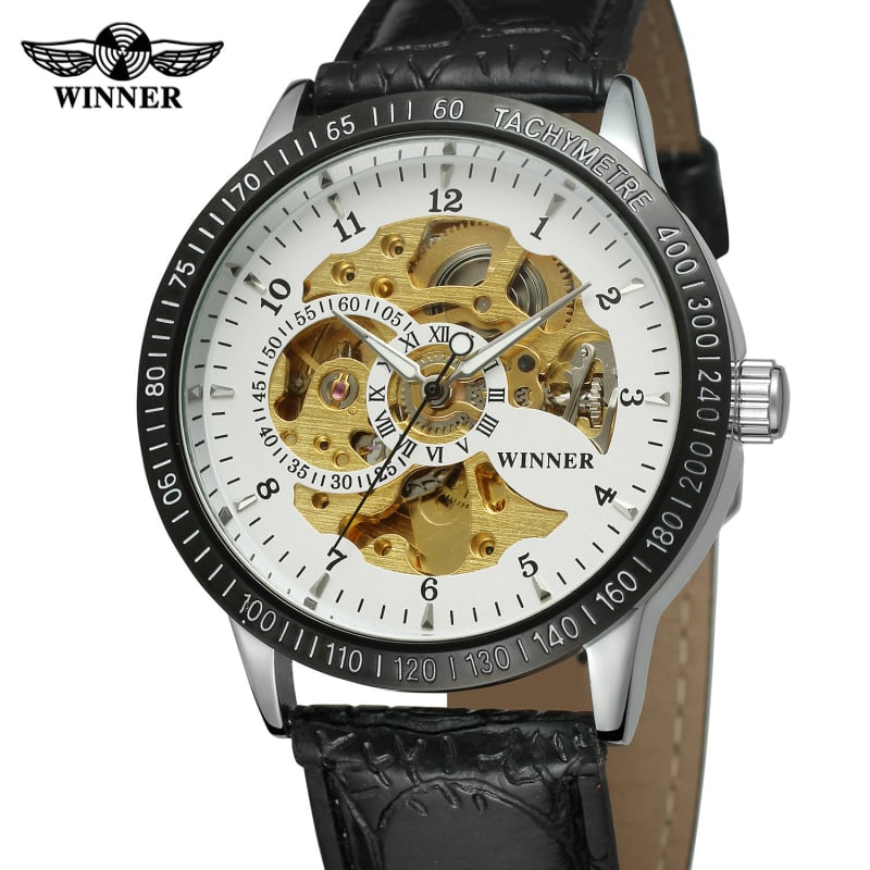 T-WINNER Ceas skeleton cu cadran circular, automat mecanic, unisex
