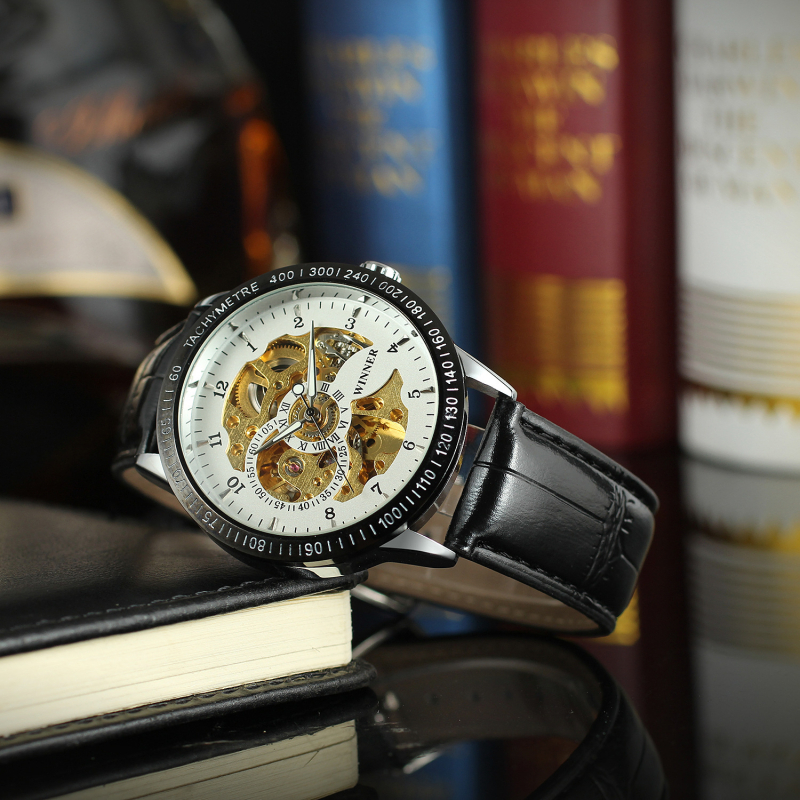 T-WINNER Ceas skeleton cu cadran circular, automat mecanic, unisex